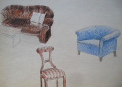Megjelenítés, kárpitozott bútorok, színes ceruza