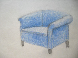 Megjelenítés,  kárpitozott fotel, színes ceruza